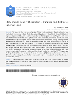 Static Mantle Density Distribution 3 Dimpling and Bucking of Spherical Crust