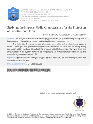 Study of the Hypoxic Environments Characteristics for the Protection of Objects from Fires