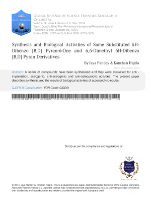 Synthesis and Biological Activities of Some Substituted 6H-Dibenzo [B,D] Pyran-6-One and 6,6-Dimethyl 6H-Dibenzo [B,D] Pyran Derivatives