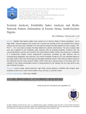 Textural Analysis, Erodibility Index Analysis and Hydro Network Pattern Delineation of Eocene Strata, South-Eastern Nigeria
