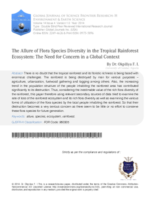 The Allure of Flora Species Diversity in the Tropical Rainforest Ecosystem: the Need for Concern in a Global Context