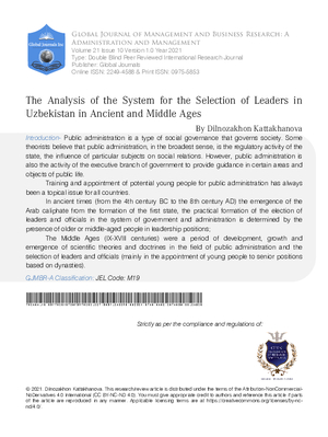 The Analysis of the System for the Selection of Leaders in Uzbekistan in Ancient and Middle Ages
