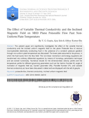 The Effect of Variable Thermal Conductivity and The Inclined Magnetic Field on Mhd Plane Poiseuille Flow Past Non-Uniform Plate Temperature