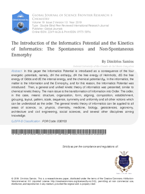 The Introduction of the Informatics Potential and the Kinetics of Informatics: The Spontaneous and Non-Spontaneous Enmorphy