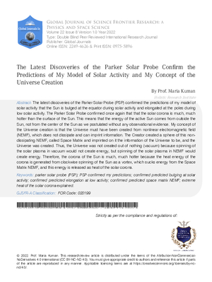 The Latest Discoveries of the Parker Solar Probe Confirm the Predictions of My Model of Solar Activity and My Concept of the Universe Creation