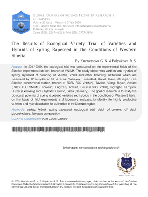 The Results of Ecological Variety Trial of Varieties and Hybrids of Spring Rapeseed in the Conditions of Western Siberia