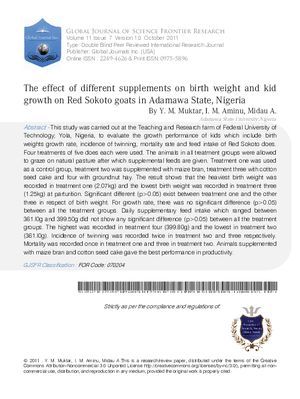 The effect of different supplements on birth weight and kid growth on Red Sokoto goats in Adamawa State, Nigeria