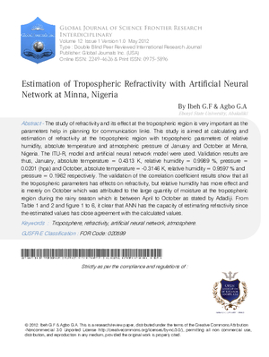 Estimation Of Tropospheric Refractivity With Artificial Neural Network At Minna, Nigeria