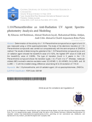 1.10-Phenanthroline as Anti-Radiation UV Agent: Spectrophotometry Analysis and Modeling