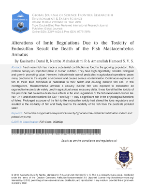 Alterations of Ionic Regulations due to the Toxicity of Endosulfan Result the Death of  the Fish Mastacembelus Armatus
