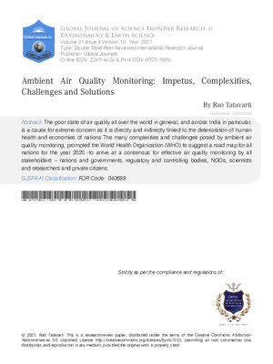 Ambient Air Quality Monitoring: Impetus, Complexities, Challenges and Solutions
