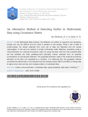 An Alternative Method of Detecting Outlier in Multivariate Data using Covariance Matrix