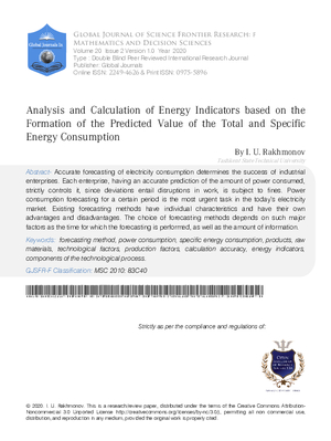 Analysis and Calculation of Energy Indicators Based on the Formation of the Predicted Value of the Total and Specific Energy Consumption