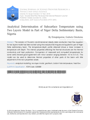 Analytical Determination of Subsurface Temperature Using Two Layers Model in Part of Niger Delta Sedimentary Basin, Nigeria