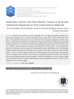 Antioxidant Activity and Total Phenolic Content of Eucheuma cottonii and Sargassum sp. From South Sulawesi Indonesia
