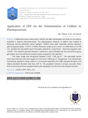 Application of DPP for the Determination of Cefdinir in Pharmaceuticals