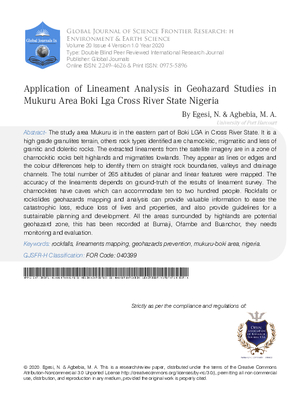 Application of Lineament Analysis in Geohazard Studies in Mukuru Area Boki Lga Cross River State Nigeria