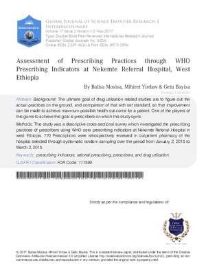 Assessment of Prescribing Practices through WHO Prescribing Indicators at Nekemte Referral Hospital, West Ethiopia