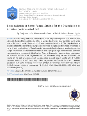 Biostimulation of some Fungal Strains for the Degradation of Atrazine Contaminated Soil
