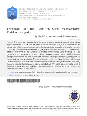 Breakpoint Unit Root Tests on Select Macroeconomic Variables in Nigeria