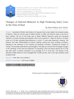 Changes of Selected Behavior in High Producing Dairy Cows in the Time of Heat