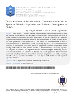Characterization of Environmental Conditions Conducive For Spread of Whitefly Population and Epidemic Development of Chilcv