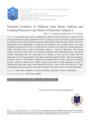Chemical Evolution of Solutions from Beans Soaking and Cooking Processes: Case Study of Phaseolus Vulgaris L.