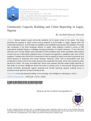 Community Capacity Building and Crime Reporting in Lagos, Nigeria