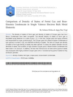Comparison of Density of States of Fermi Gas and Bose-Einstein Condensate in Single Valence Electron Bulk Metal Elements