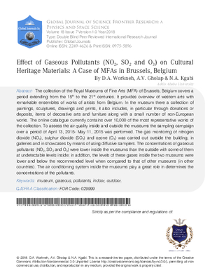 Effect of Gaseous Pollutants (NO 2 , SO 2 and O 3) on Cultural Heritage Materials: A Case of MFAs in Brussels, Belgium.