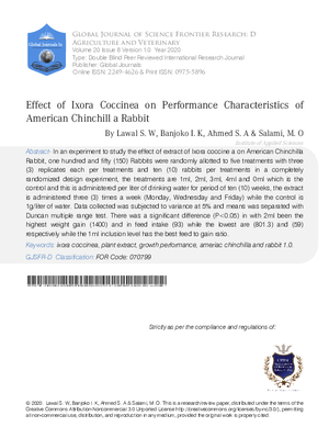 Effect of Ixora Coccinea on Performance Characteristics of American Chinchill a Rabbit