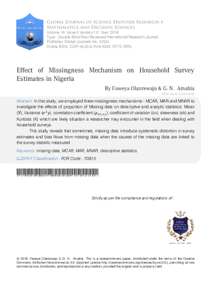 Effect of Missingness Mechanism on Household Survey Estimates in Nigeria