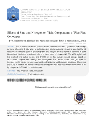Effects of Zinc and Nitrogen on Yield Components of Five Flax Genotypes