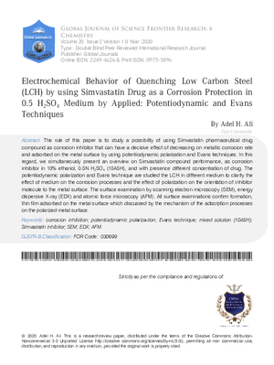 Electrochemical Behavior of Quenching low Carbon Steel (LCH) By Using Simvastatin Drug as a Corrosion Protection in 0.5 H2SO4 Medium by Applied: Potentiodynamic and Evans Techniques