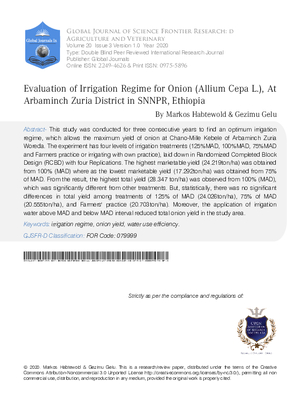 Evaluation of Irrigation Regime on Tomato (Lycopersicon Esculentum), at Hadero Tunto Zuria Woreda, Ethiopia