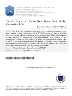 FLUORIDE STATUS OF SUDHA DAM WATER NEAR BHOKER MAHARASHATRA, INDIA
