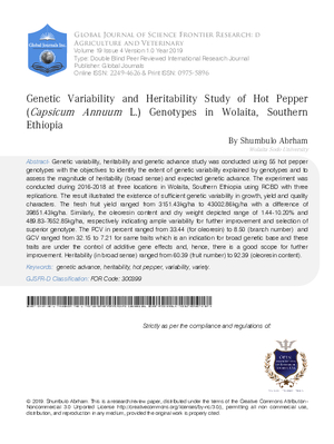 Genetic Variability and Heritability Study of Hot Pepper (Capsicum annuum L.) Genotypes in Wolaita, Southern Ethiopia