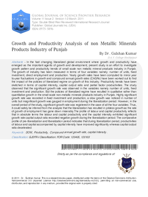 GROWTH AND PRODUCTIVITY ANALYSIS OF NON METALLIC MINERALS PRODUCTS INDUSTRY OF PUNJAB