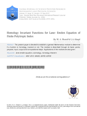 Homology Invariant Functions for Lane-Emden Equation of Finite Polytropic Index