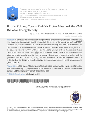 Hubble Volume, Cosmic Variable Proton Mass and the CMB Radiation Energy Density