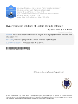 Hypergeometric Solutions of Certain Definite Integrals