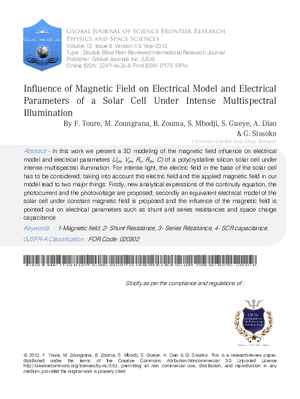 Influence of Magnetic Field on Electrical Model and Electrical Parameters of a Solar Cell under Intense Multispectral Illumination