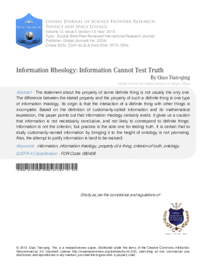 Information Rheology: Information Cannot Test Truth