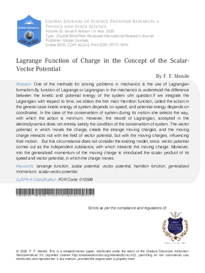 Lagrange Function of Charge in the Concept of the Scalar- Vector Potential