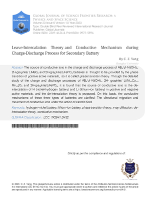 Leave-Intercalation Theory and Conductive Mechanism during Charge-Discharge Process for Secondary Battery