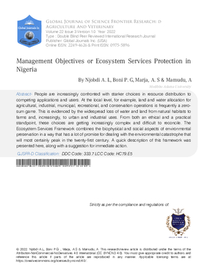 Management Objectives for Ecosystem Services Protection in  Nigeria