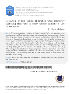Mechanism of Film Boiling Elimination and IQ Process Design for Hardening Steel in Low Concentration of Water Polymer  Solutions