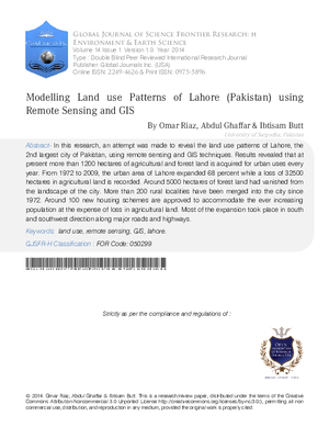 Modelling Land use Patterns of Lahore (Pakistan) using Remote Sensing and GIS