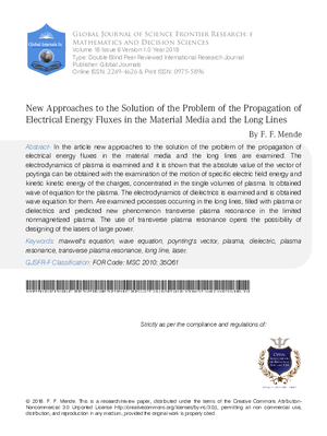 New Approaches to the Solution of the Problem of the Propagation of Electrical Energy Fluxes in the Material Media and the Long Lines