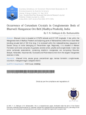 Occurrence of Corundum Crystals in Conglomerate Beds of Bharweli Manganese Ore Belt (Madhya Pradesh), India
